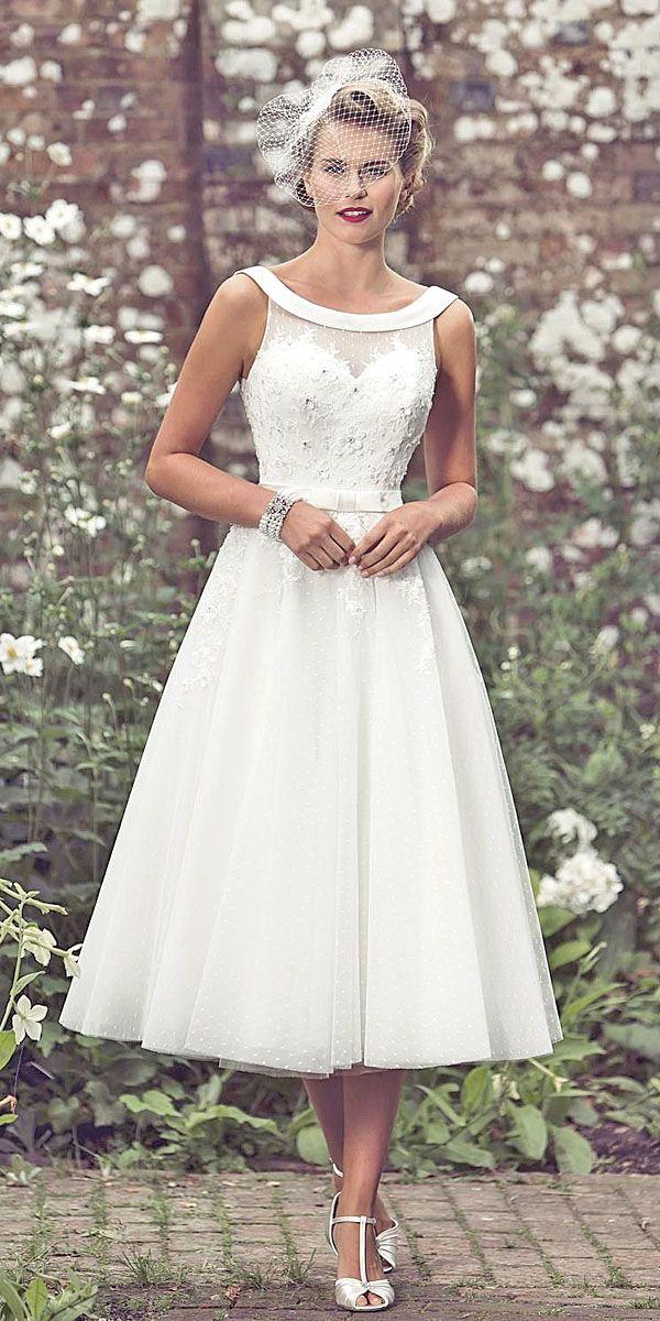 زفاف - Tea Length Off Shoulder Wedding Dresses Via True Bride