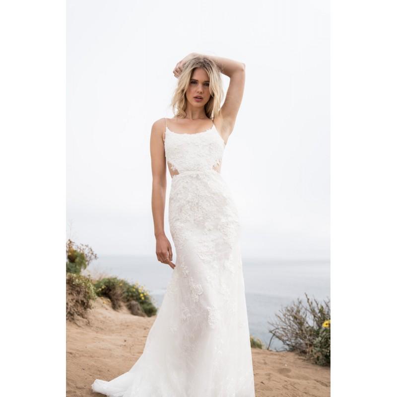 زفاف - Sabrina Dahan Spring/Summer 2018 Allie Sleeveless Elegant Sweep Train Sheath White Lace Appliques Beach Dress For Bride - Top Design Dress Online Shop