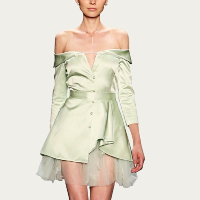 Mariage - 2017 summer decoration body three-quarter sleeve a word shoulder dress gauze splice sexy slim fit mini dress - Bonny YZOZO Boutique Store