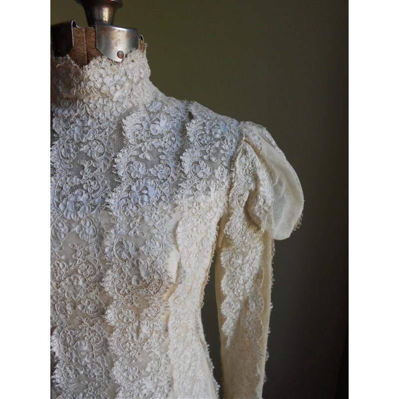 زفاف - Priscilla of Boston Lace Wedding Dress Train 1960s Couture Vintage Bridal - Hand-made Beautiful Dresses