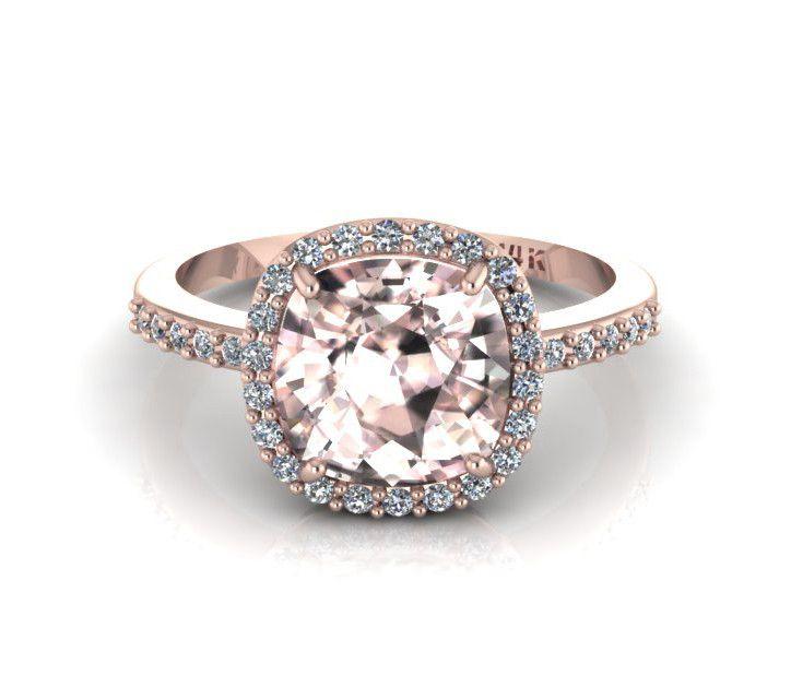 زفاف - 14k Rose Gold Cushion Morganite Ring