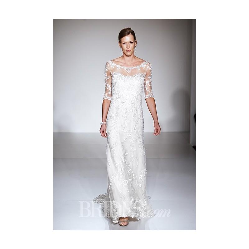 Hochzeit - Maggie Sottero - Fall 2015 - Verina 3/4 Sleeve Lace Illusion Embellished Bateau Sheath Wedding Dress - Stunning Cheap Wedding Dresses
