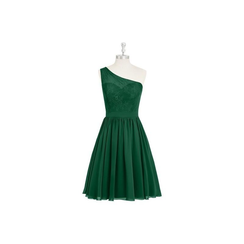 Mariage - Dark_green Azazie Betsy - Illusion One Shoulder Chiffon And Lace Knee Length Dress - Charming Bridesmaids Store