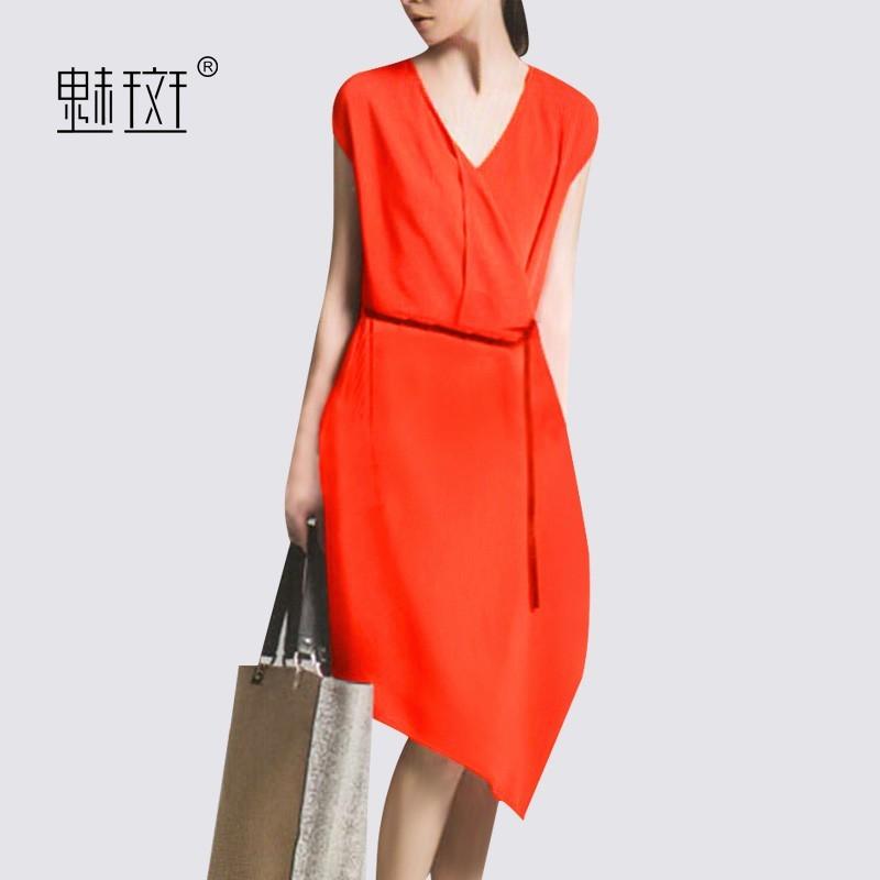زفاف - 2017 wind summer dress new size v neck asymmetric dress show temperament slim short sleeve dress - Bonny YZOZO Boutique Store
