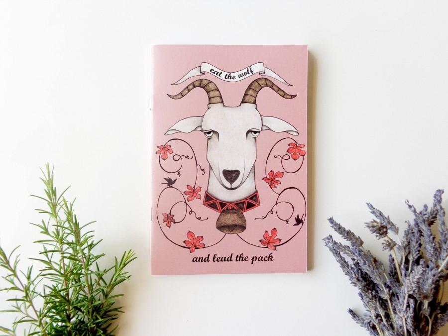 Hochzeit - whimsical animal notebook, goat notebook, motivational quote stationery, small journal, illustrated notebook, funny animal art,goat portrait