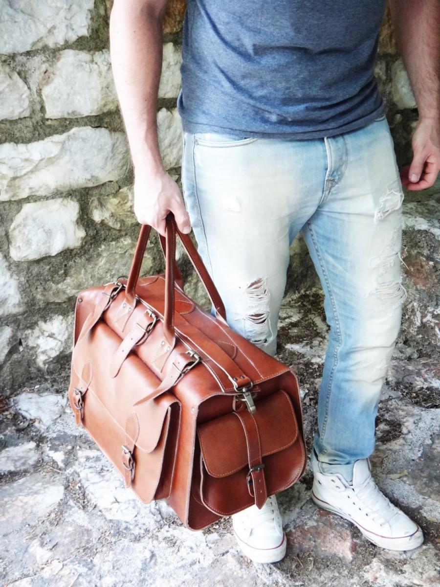 زفاف - Apollo Weekender Original Leather Bag/20"Handmade Full Grain in Tobacco / Waxed Brown or Dark Brown/Travel Duffel Bag