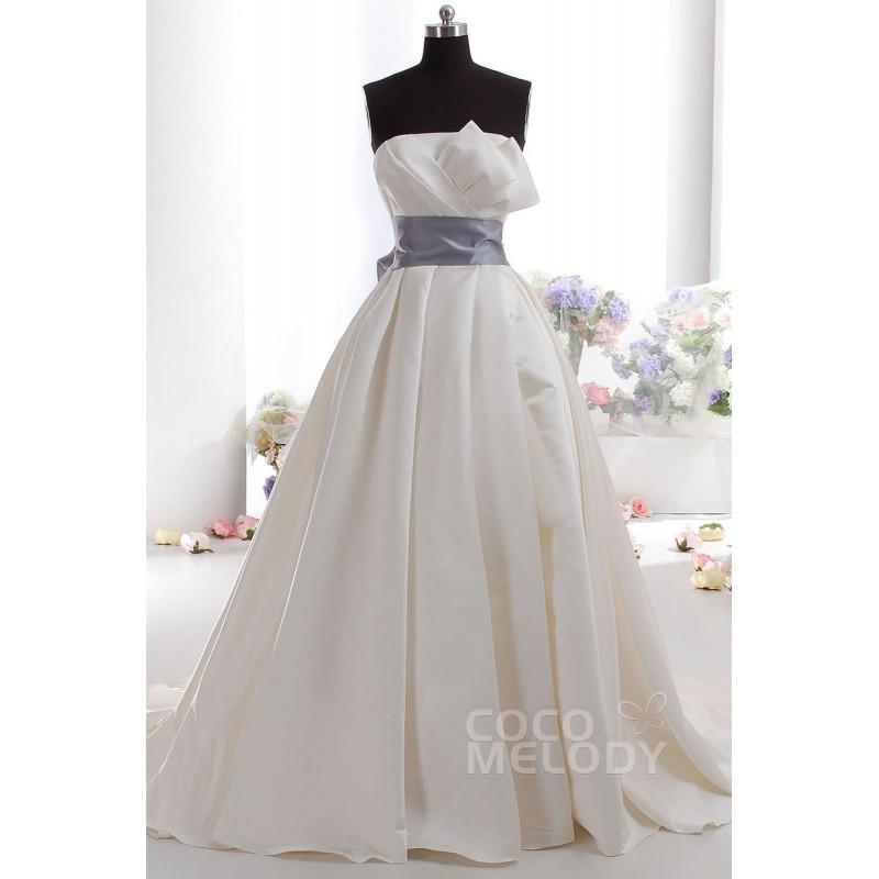 Mariage - Perfect A-Line Strapless Natural Train Satin Ivory Sleeveless Lace Up-Corset Wedding Dress with Sashes LH0081 - Top Designer Wedding Online-Shop