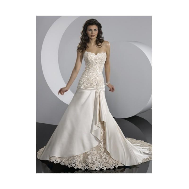 Mariage - Gorgeous A-Line Sleeveless Chapel Train Lace Satin Wedding Dresses In Canada Wedding Dress Prices - dressosity.com