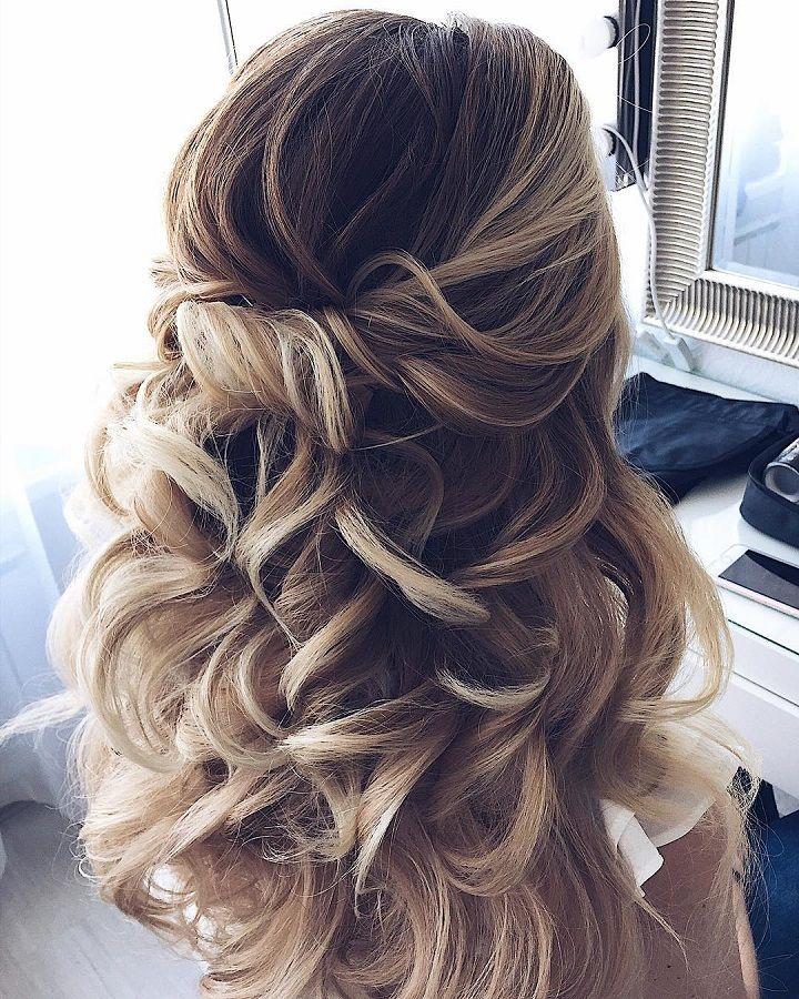 Wedding - Half Up Half Down Waves Hairstyle – Partial Updo Wedding Hairstyle Ideas