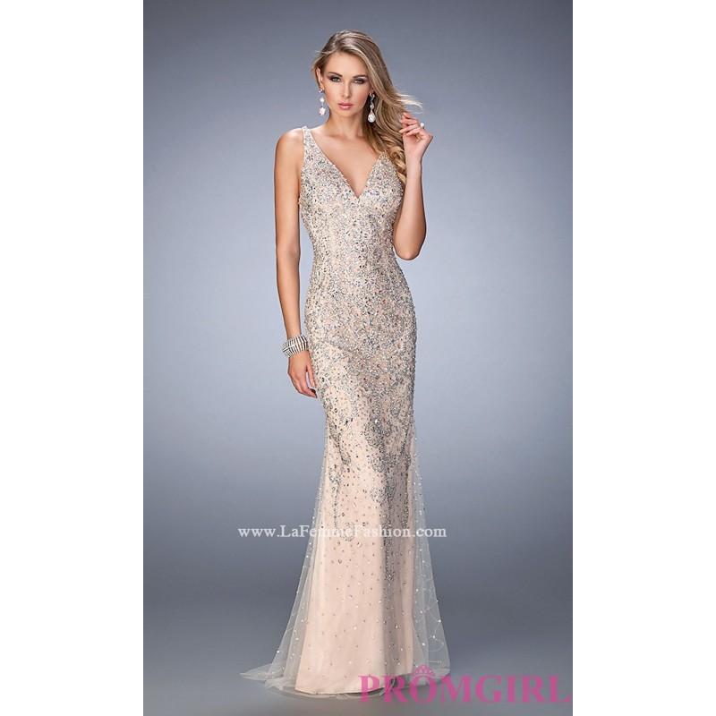 زفاف - Beaded V-Neck Long Open Back Prom Dress by Gigi - Discount Evening Dresses 