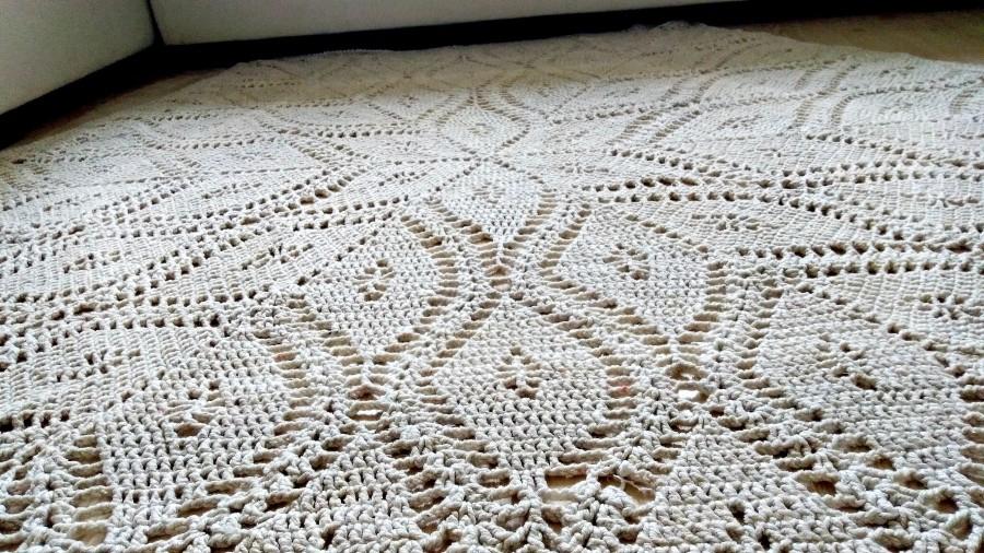 Mariage - Big cotton rug, crochet rug, beige rug, extra large crocheted rug, big scale 160cm, home decor