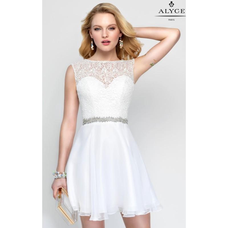 Hochzeit - Diamond White Beaded Lace Open Back Dress by Alyce Sweet 16 - Color Your Classy Wardrobe