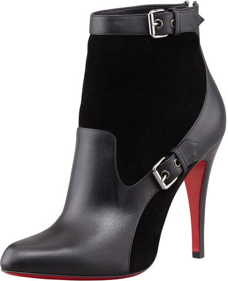 Mariage - Christian Louboutin Black Canassone Buckled Suedeleather Bootie
