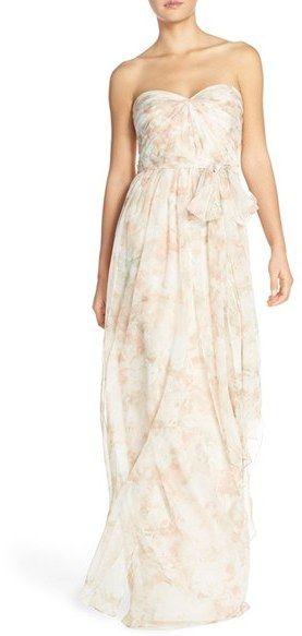 Hochzeit - Women's 'Nyla' Floral Print Convertible Strapless Chiffon Gown