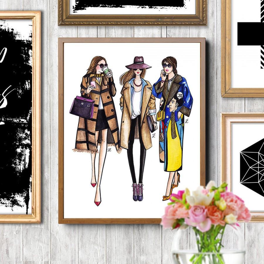 Hochzeit - Fashion girl illustration, Street style art, Fashion illustration, Fashion girl print,Best friends print,Friendship print,Watercolor fashion