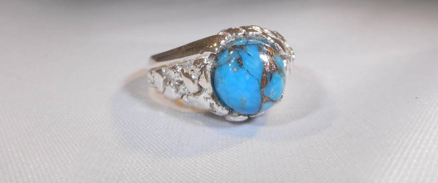 Wedding - Men's Natural Copper Turquoise Sterling Silver Ring