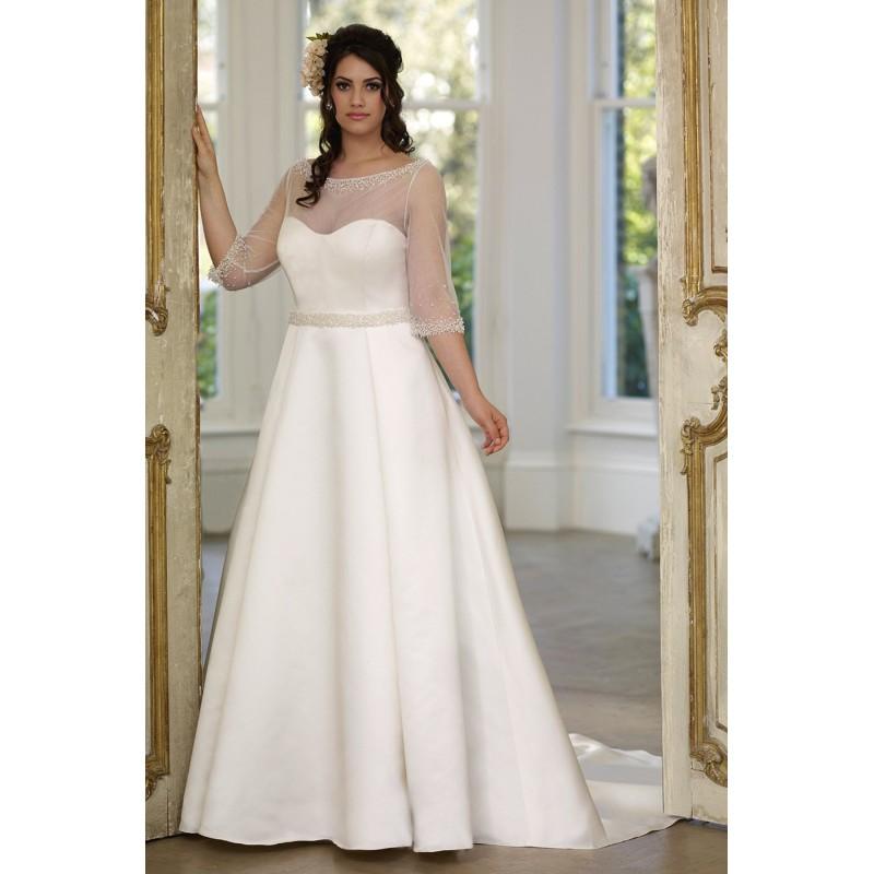 Mariage - Sonsie by Veromia Style SON91609 by Sonsie - Ivory  White Satin Floor Bateau  Illusion A-Line Three Quarter Wedding Dresses - Bridesmaid Dress Online Shop