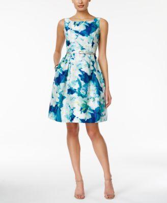 زفاف - Jessica Howard Sleeveless Belted Floral-Print Fit & Flare Dress - Dresses - Women - Macy's
