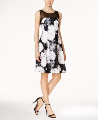 Hochzeit - Calvin Klein Floral-Print Fit & Flare Dress