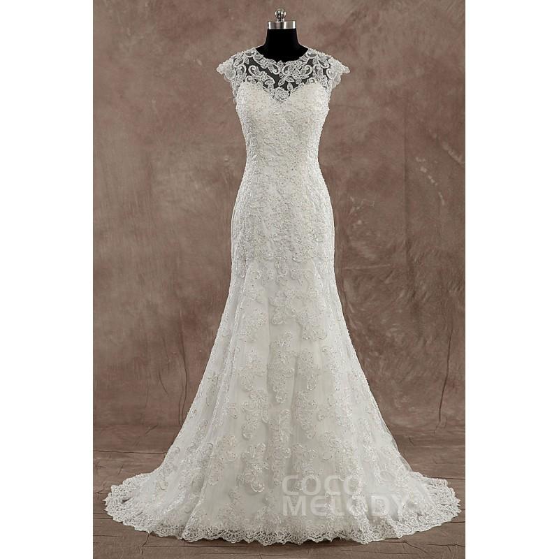 زفاف - New Arrival Illusion Train Lace Ivory Sleeveless Zipper With Buttons Wedding Dress with Appliques - Top Designer Wedding Online-Shop