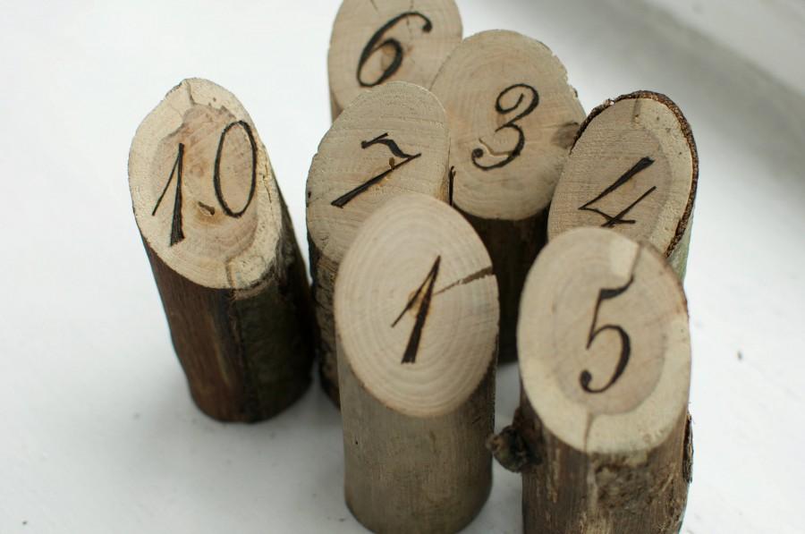 Hochzeit - 10 Wooden Table Numbers Rustic Wedding Table Numbers Free Standing Natural Wood Table Numbers Custom Table Numbers Woodland Wedding Decor