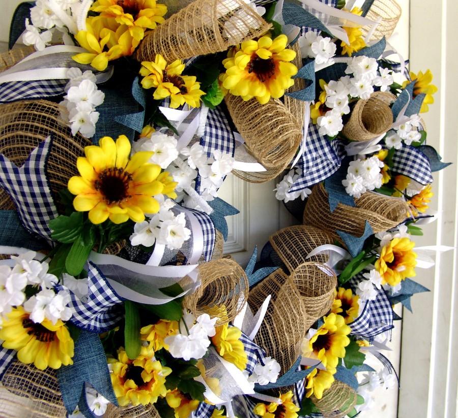 زفاف - Weekend FLASH SALE Sunflower Wreath, Summer, Front Door Decor, Burlap, Sunflower Wedding, Farmhouse Decor, Country Home, Indoor Outdoor Wall