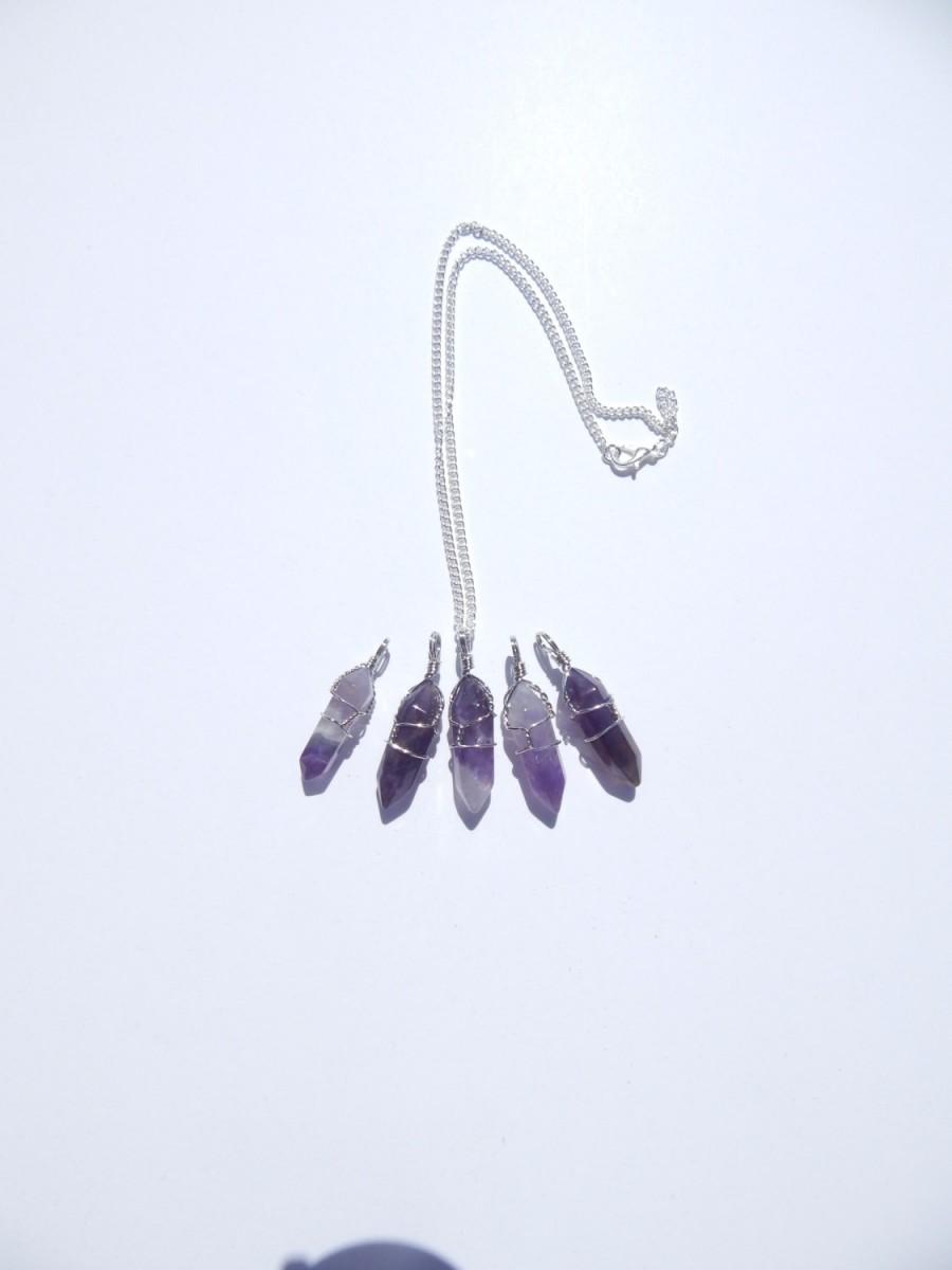 Wedding - Amethyst Crystal Necklace, Wire Wrapped Amethyst Necklace, Wire Wrapped Crystal Necklace, Healing Crystal, Crystal Point Necklace, Amethyst