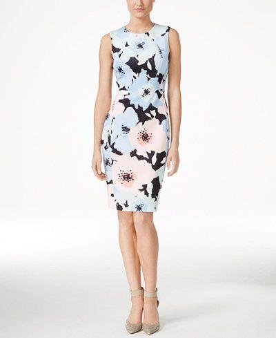 زفاف - Calvin Klein Sleeveless Floral-Print Sheath Dress - Dresses - Women - Macy's