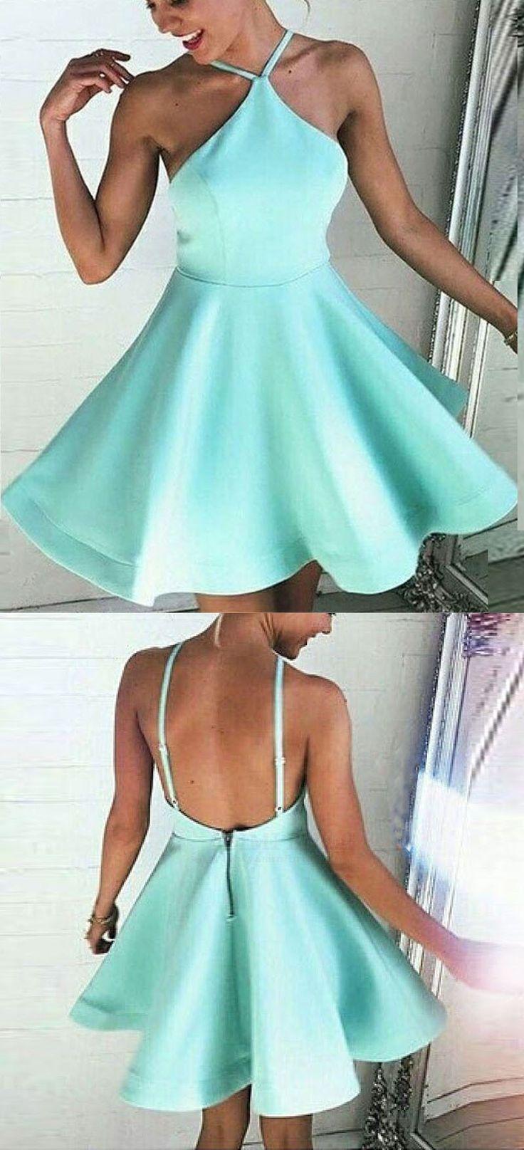 Mariage - Simple A-Line Halter Backless Satin