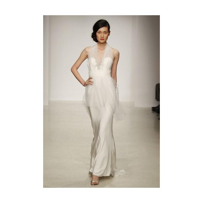 Mariage - Amsale - Spring 2013 - Sleeveless Silk Sheath Wedding Dress with an Illusion Halter Neckline - Stunning Cheap Wedding Dresses