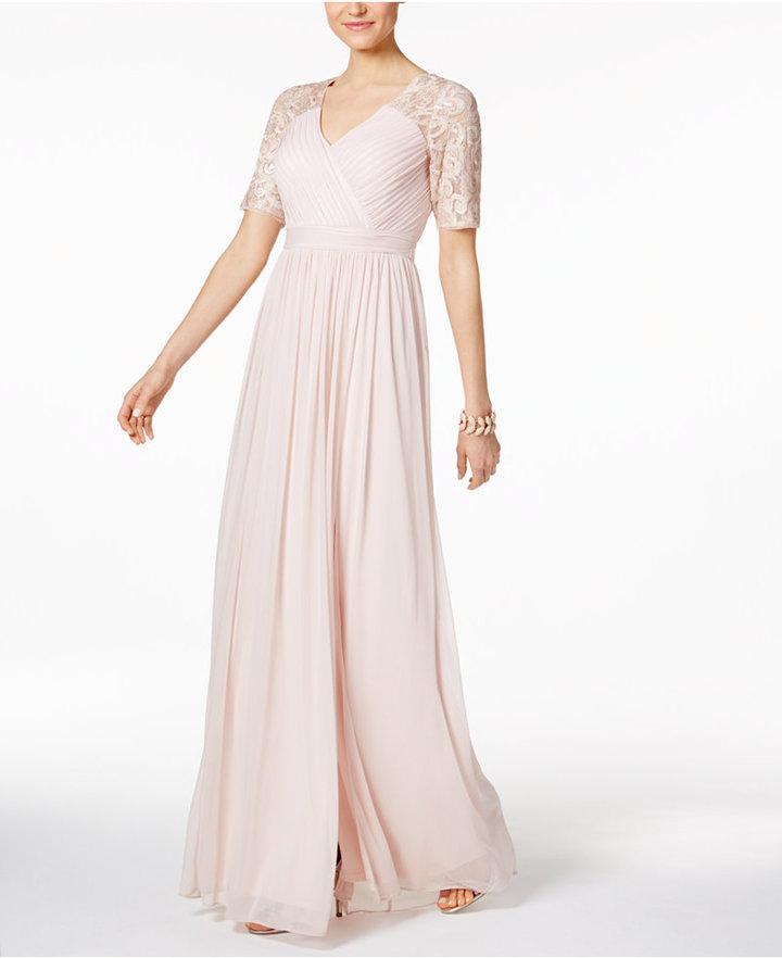 Mariage - Adrianna Papell Sequined Lace-Trim Gown