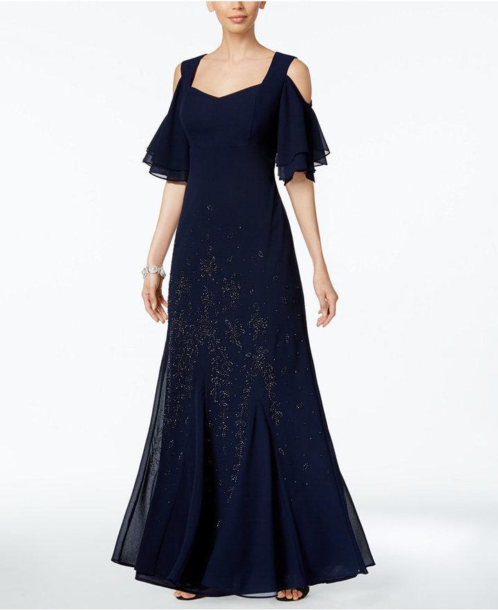 Mariage - R & M Richards Embellished Cold-Shoulder Gown