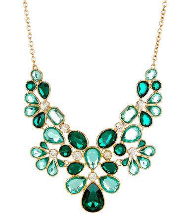 Wedding - Green & Gold Crystal Makeda Stone Bib Necklace