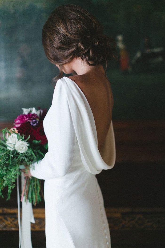 زفاف - Cowl Neck Low Back With Sleeve Wedding Dress Inspiration