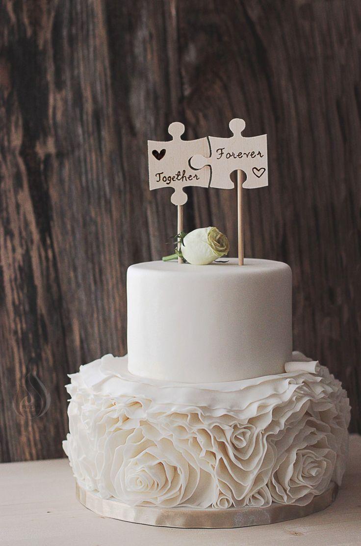 Mariage - Wood Puzzle Piece Cake Topper - Wedding Cake Flags - Best Day Ever - Wooden Cake Topper - Rustic Wedding Cake Topper - Cake Topper