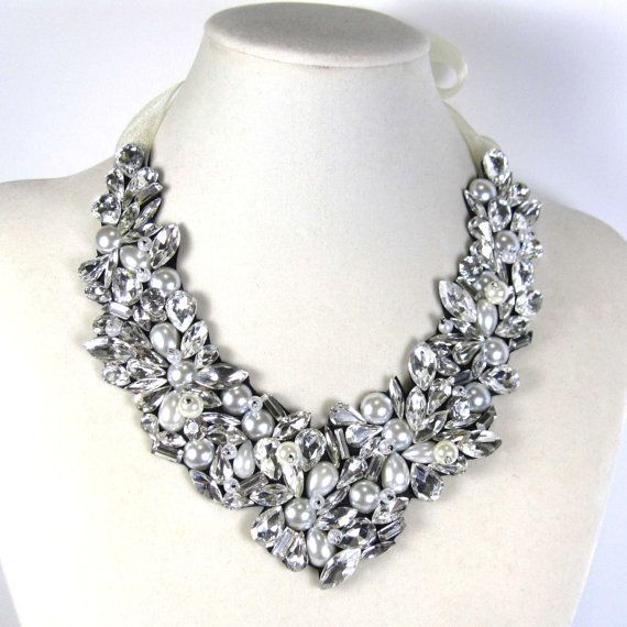 Mariage - Statement Necklace Bridal Swarovski Crystal Vintage Bib Wedding Necklace