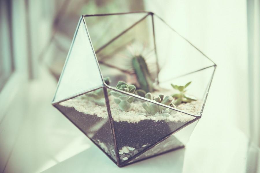 Wedding - Small Icosahedron Terrarium Stained Glass Vase Planter for indoor gardening Candle holder Stained glass icosahedron