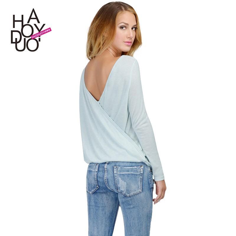 زفاف - Back to cascade cross v-shaped Halter solid color knit bottoming shirt women's blouse long sleeve t - Bonny YZOZO Boutique Store