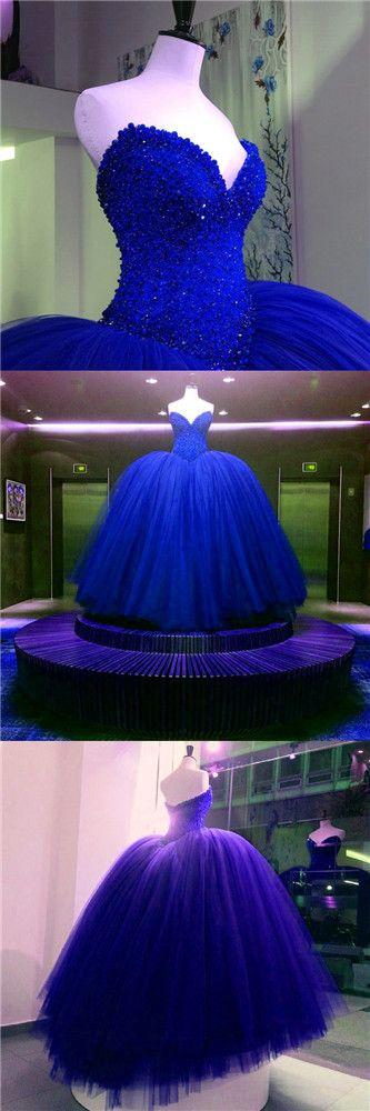 Wedding - Fully Crystal Beaded Bodice Corset Royal Blue Wedding Dresses Ball Gowns - Royal Blue / 4