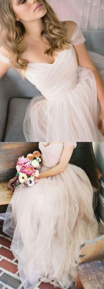 Mariage - Cap Sleeves Long Tulle Wedding Dress ,A Line Bridal Gown ,Custom Made Evening Dress From Lovingdress