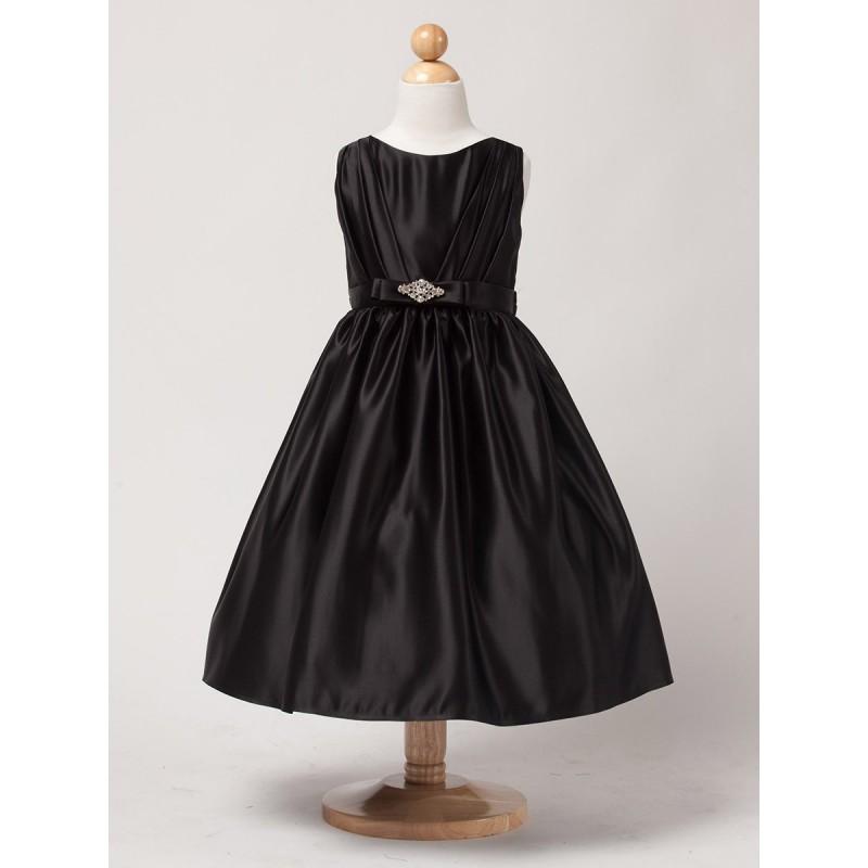 Hochzeit - Black Satin Dress w/ Rhinestone Pin Style: DSK449 - Charming Wedding Party Dresses