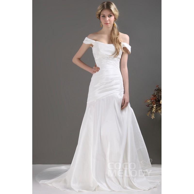 Hochzeit - New Design Off The Shoulder Court Train Taffeta Wedding Dress CWLT13097 - Top Designer Wedding Online-Shop