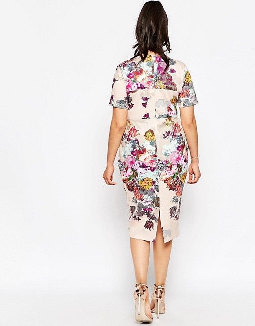 زفاف - CURVE Floral Print Scuba Body-Conscious Dress