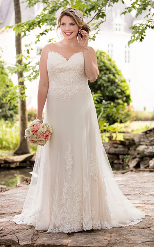 زفاف - Illusion Lace French Tulle Wedding Dress