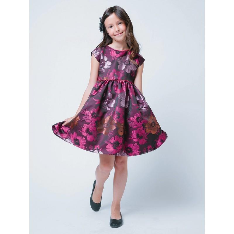 Wedding - Plum Large Floral Embroidered Brocade Dress Style: DSK516 - Charming Wedding Party Dresses