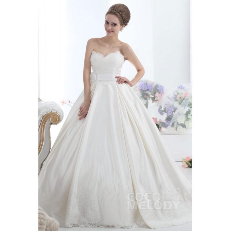 Mariage - Sexy Sweetheart Cathedral Train Satin Lace Up-Corset Wedding Dress CWLT13038 - Top Designer Wedding Online-Shop