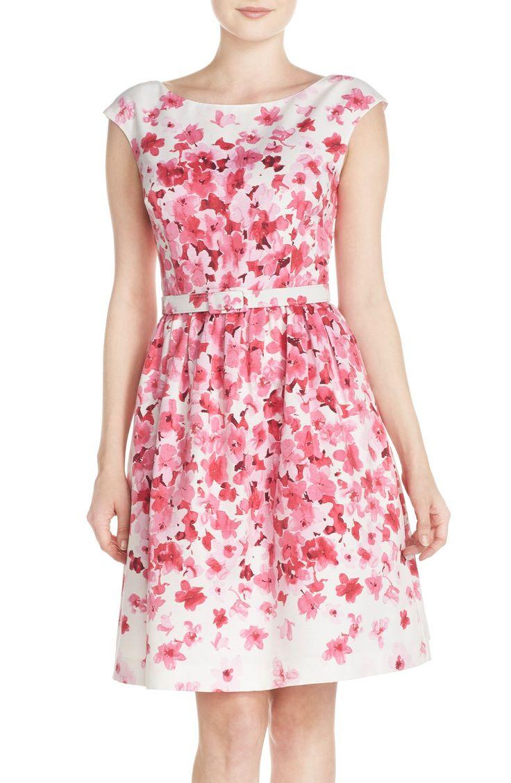 Mariage - Eliza J Belted Floral Faille Fit & Flare Dress 