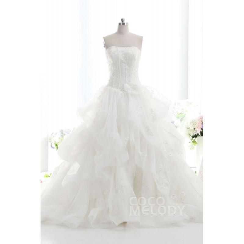 زفاف - Timeless A-Line Strapless Basque Train Organza Ivory Sleeveless Lace Up-Corset Wedding Dress with Appliques h2ms0150 - Top Designer Wedding Online-Shop