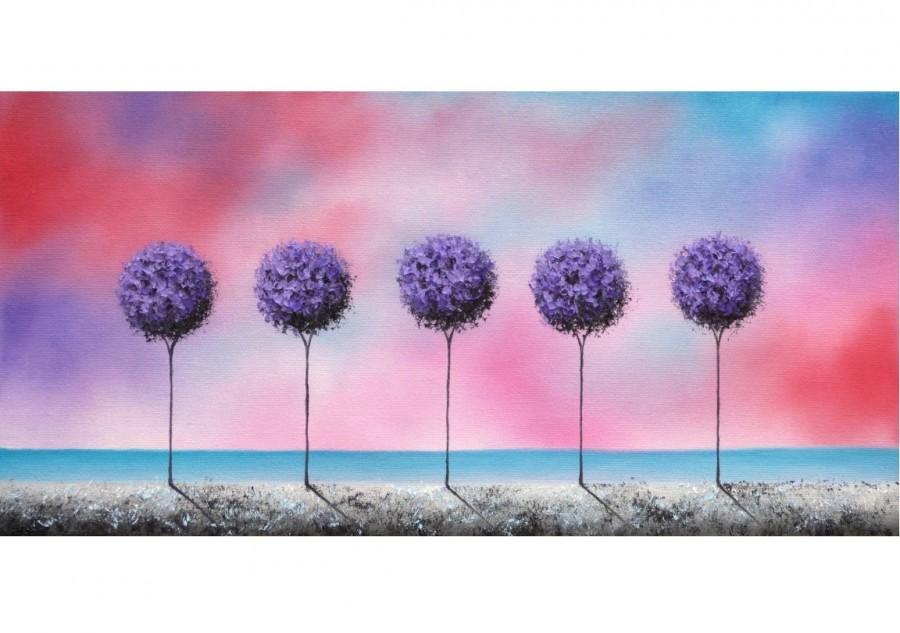 Mariage - Abstract Art Landscape, Textured Purple Tree Art, ORIGINAL Oil Painting, Abstract Tree Painting on Canvas, Modern Wall Art, Dreamscape, 8x16