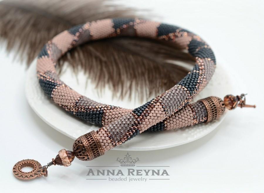 زفاف - Beaded Crochet Necklace - Beadwork Necklace - Rose Grey - Choker necklace - Beadwork necklace - Crochet necklace - Rope necklace - Beadwork